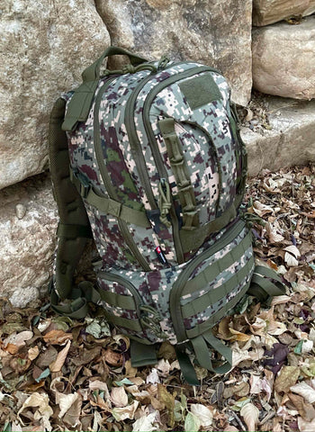 Digital Camo Backpack by Elevated Survival. MOLLE system straps. Survival backpack perfect for hiking, survival, camping, backpacking, and climbing. 