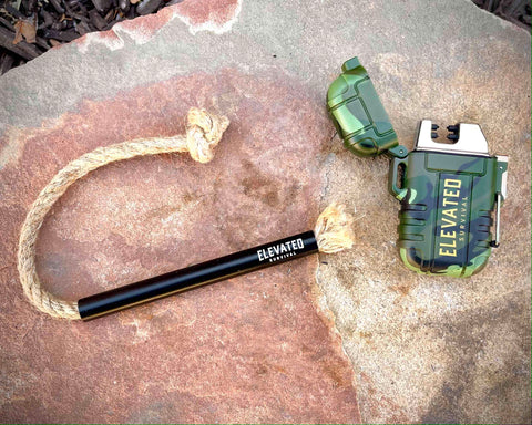Rechargeable Arc Lighter and Rope Wick + Bellow bundle. By Elevated Survival.
