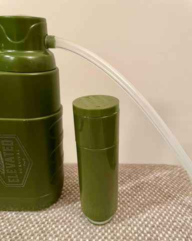 Replacement water filter for the Elevated Compact Water Filter. Elevated Survival Compact Water Filter and Purifier - filters out Giardia, Salmonella, Cryptosporidium, E. Coli and other bacteria and protozoa. Elevated Survival water filter. For camping, hiking, backpacking, hunting, and survival.